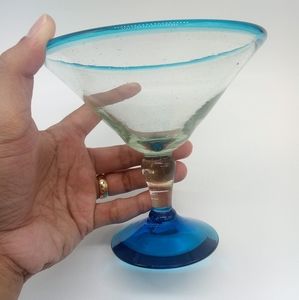 Martini Glass colbolt Blue rim and base H Blown